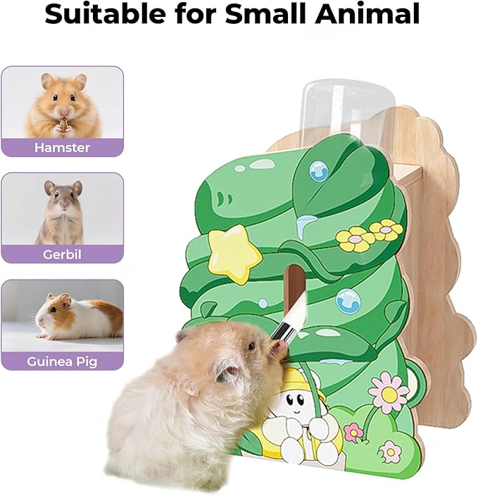 mini&moe Hamster Water Bottle for Glass Tank – Guinea Pig Water Bottle No Drip with Wooden Holder, Small Animal Water Dispenser for Rats, Chinchillas, Gerbils, Sugar Gliders