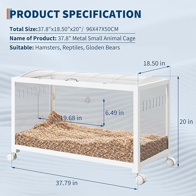 Hamster Cage for 2 Rats, Indoor Guinea Pig Cages, Small Animal Cage, 360° Viewing & Stacked Design Rat Cage for Chinchillas,Syrian Hamster, Gerbil