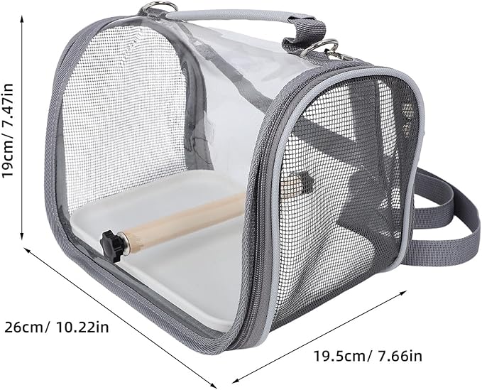 Luxshiny Portable Bird Travel Carrier Bag with Perch, Lightweight Small Grey Cage for Parakeet and Lizard Outdoor Transport, Portable Pet Birdcage for Travel and Adventures