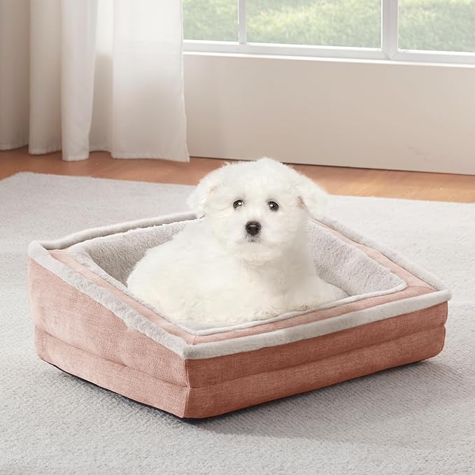 Laojin Balhen Cat Couch for Pets, Washable Cat Beds for Indoor Cats, Super Soft Plush Supportive Dog Couch Bed for Puppy and Kitten with Anti-Slip Bottom, 26inch, Pink