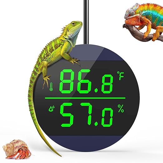 QZQ Reptile Thermometer and Humidity Gauge, Digital Display, Blue | LED Thermometer Hydrometer, Reptile Tank Accessories for Bearded Dragon, Crested Gecko, Snake, Lizard, USB Power Supply