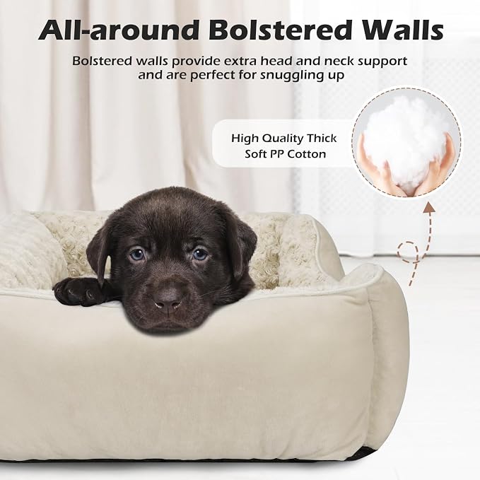 INVENHO Small Dog Bed Rectangle Washable Orthopedic Soft Calming Sleeping Durable Pet Cuddler with Anti-Slip Bottom
