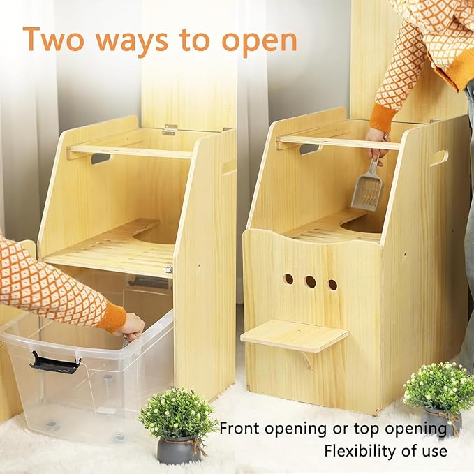 Top Entry Cat Litter Box,Tall Enclosed Enclosure Furniture with Stairs for Cats,Wooden Washroom with Filter for Kitty,Best Hidden,Dog Free, Odor Hiding Cabinet, 21.7 x16.1 x 28.7(White)