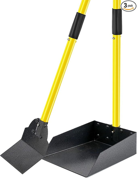 Dog Pooper Scooper,Tray and Spade Set Poop Scooper for Dogs, Adjustable Long Handle Metal Pooper Scooper with Bin for Pet Waste Removal, No Bending Clean Up for Medium and Large Dogs