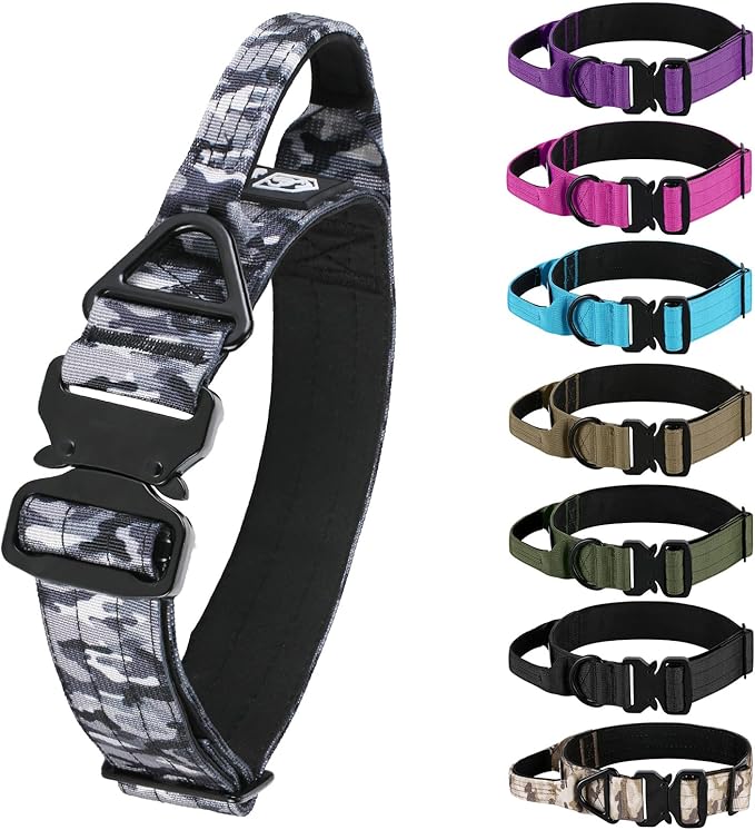 Tactical Dog Collar, Adjustable Military Collar with Handle and Heavy Duty Metal Buckle, Thick Dog Collars for Medium and Large Dogs (Gray Camouflage, M)