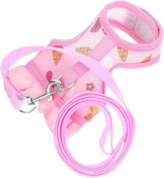 Adjustable Small Pet Harness Leash Set, Breathable Mesh Bunny Vest Harness with Wear-Resistant Leash, Pink S Size for Outdoor Rabbit and Guinea Pig Walking