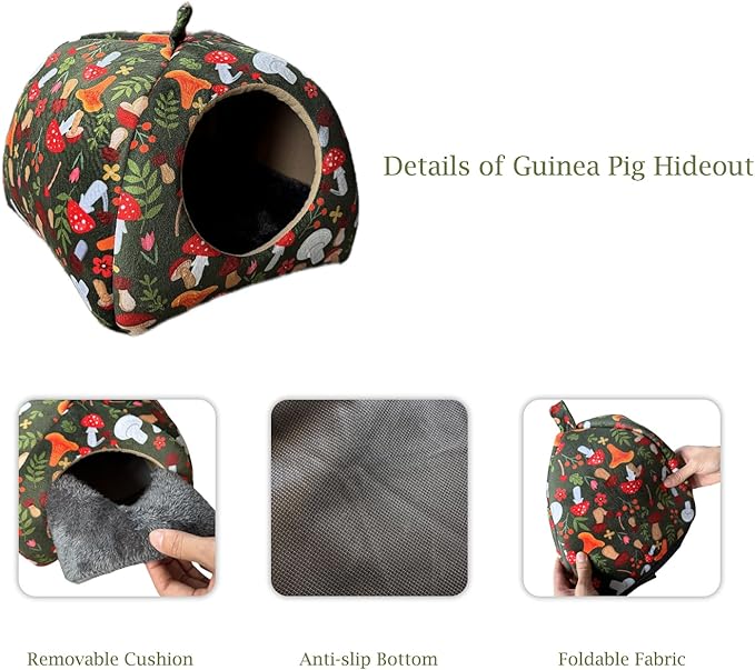 Guinea Pig Hideout & Tunnel Toys Set - Plush Small Animal Tent with Non-Slip Base & Warm Fleece Bedding for Mouse Chinchillas Hamsters Hedgehogs Ferrets Bearded Dragons and Rats