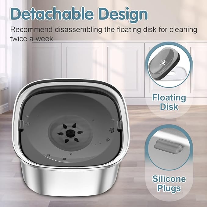 UPSKY 3L Dog Water Bowl 101oz Stainless Steel No Spill Large Capacity Dog Food Water Bowl Slow Water Feeder, Spill Proof Pet Water Dispenser Vehicle Carried Travel Water Bowl