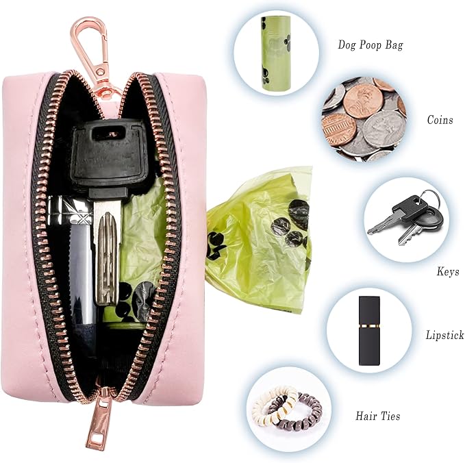 Soft Leather Dog Collar and Leash (6.6') Set - Stylish Rose Gold Heavy Duty Metal Buckle, 4 Adjustable Lengths Leash for Small Medium Large Dogs - Comfortable & Easy to Clean Pink Poop Bag Holder