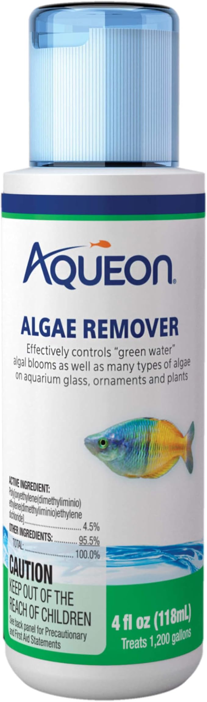 Aqueon Fish Tank Aquarium Algae Remover, 4 oz | Fish tank algae remover for freshwater aquariums with fish and plants; controls green water blooms and decor algae