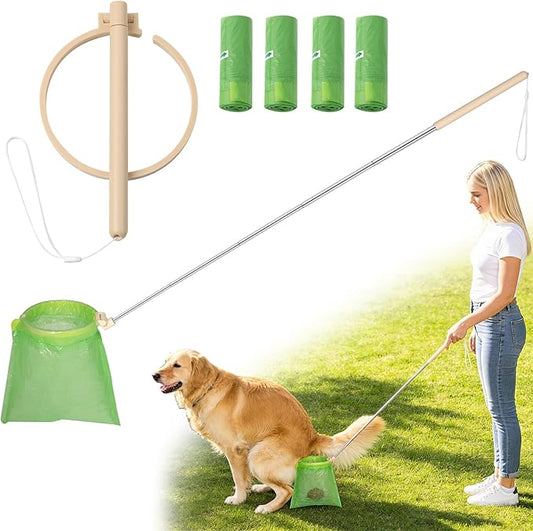 Dog Pooper Scooper, 43" Extendable Pooper Scooper Long Handle with Bag Attachment(120pcs), Portable Poop Scoop for Small Medium Large Dogs, No Touch Avoid Bending Over, Suit for Yard, Park, Wild,City