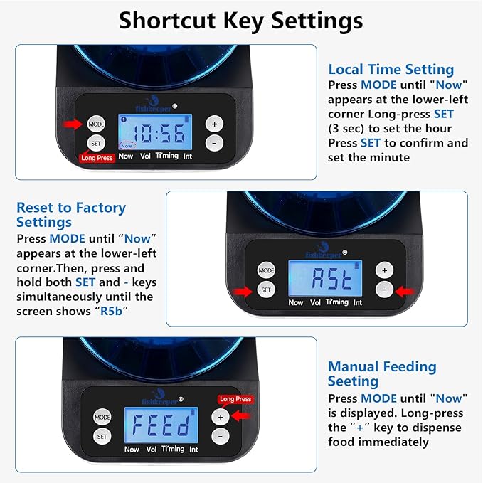 fishkeeper Automatic Fish Feeder for Aquarium - 2025 Upgraded Rechargeable and Precision Fish Feeder Auto Dispenser for Betta Fish & Turtle, Moisture & Proof Vacation Self Feeding(Memory Function)