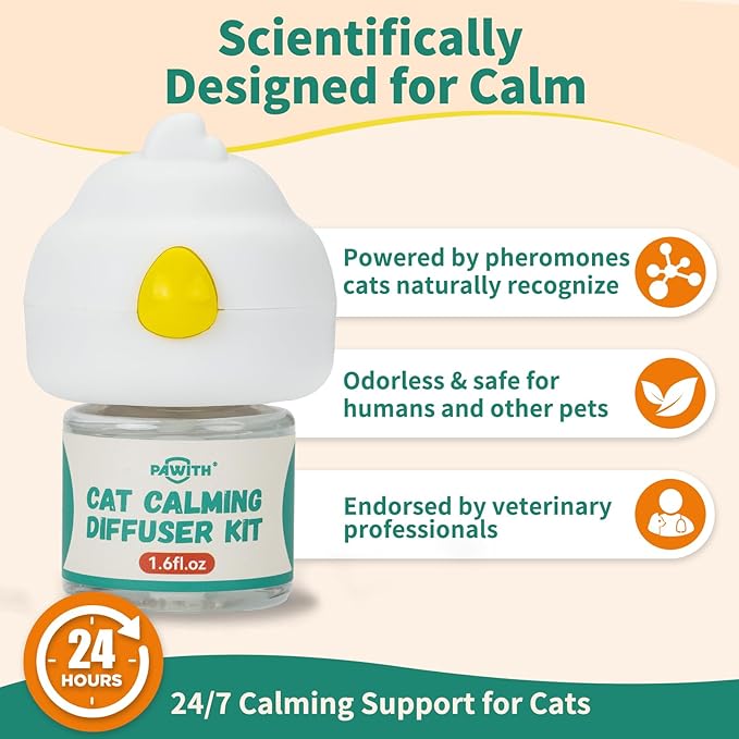 Cat Calming Diffuser with Pheromones – Cat Pheromone Diffuser for Cats, Helps Reduce Stress, Anxiety, Scratching & Urine Marking, Calming Diffuser for Cats with 2 Refills