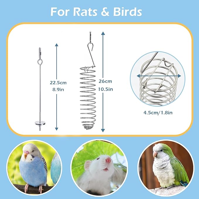 2Pcs Rat Enrichment Toys, 304 Stainless Steel Rat Foraging Toy for Fruit Vegetable Holder, Fancy Mice Cage Accessories Puzzle Toy, Hanging Rodent Toys Slow Feeder, Bird Foraging for Parakeet