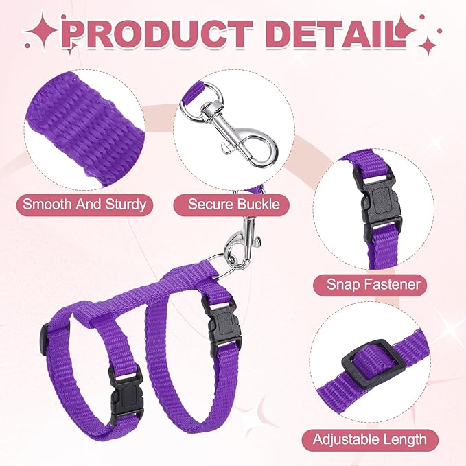 Rabbit Harness and Leash, Escape Proof Bunny Cat Leash Small Animal Harness Soft Adjustable Buckle(2Pcs, Purple) for Bunny Kitten Cats Puppies Walking Hiking Training