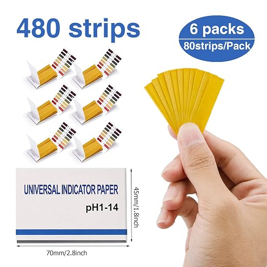 6 Pack pH Test Papers 480 Strips Litmus Paper Full Range 1-14 | pH Test Strips Soap Making Testing for Water Wine Saliva Urine Soil, pH Strips 6 Test Pipette Droppers with Storage Case