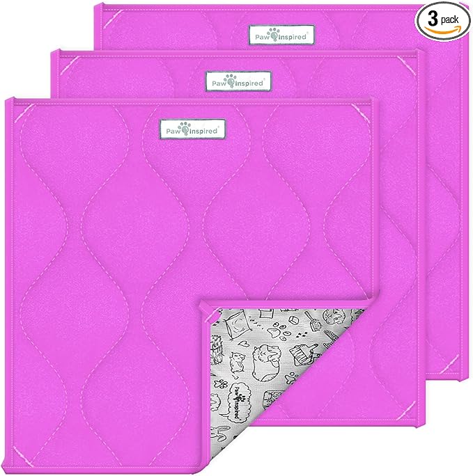 Paw Inspired Guinea Pig Cage Liner Pads | Washable Fleece Bedding, Waterproof Bottom | Super Absorbent Pee Pad or Pet Bed Mat for Guinea Pigs, Ferrets, Rabbits, Hamsters, Small Animals (12"x12", Pink)
