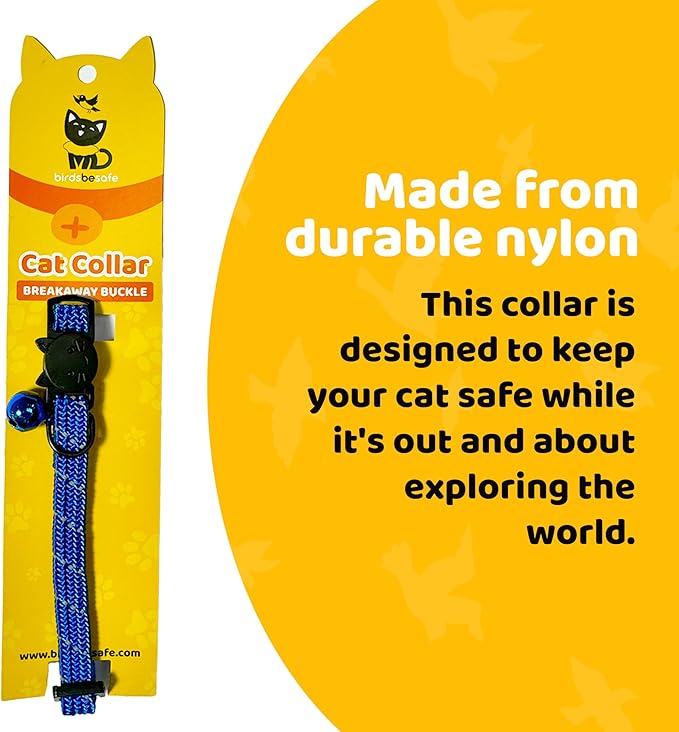 BirdsBeSafe® Break Away Cat Collar with Bell, Reflective Thread for Night Visibility, Comfortable Elastic Stretch Cat Collar to Protect Cat from Getting Stuck in the Garden.