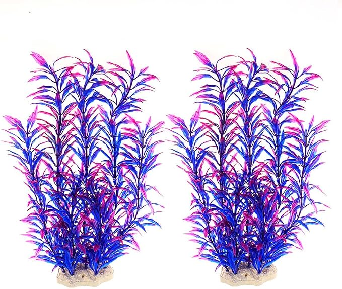 2 pcs Aquarium Decor Plastic Plants Extra Large 21 Inches Artificial Fish Tank Plants Tall Fish Tank Decorations Artificial Green Water Plants (Purple)