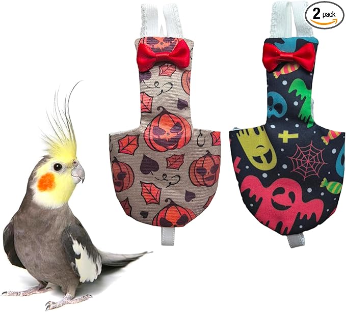 UKJENT Bird Diaper Protective Parrot Nappy 2 Pack, Reusable Flight Suit with Waterproof Inner Layer, Washable Cute Urine Wet Suit for Cockatiel Monk Parakeet Sun Parakeet Lory(S)