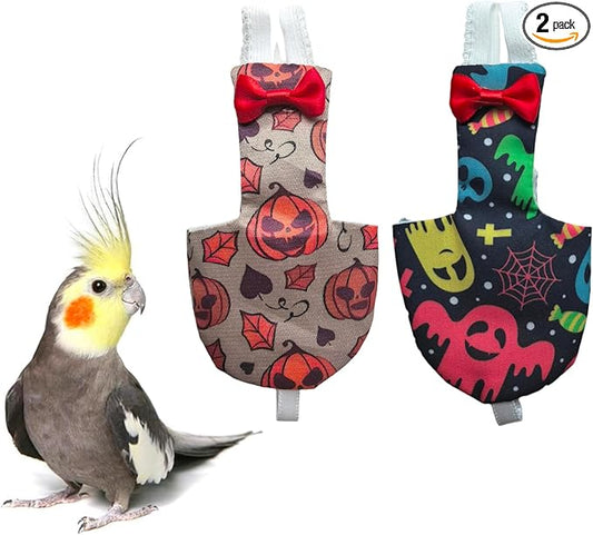 UKJENT Bird Diaper Protective Parrot Nappy 2 Pack, Reusable Flight Suit with Waterproof Inner Layer, Washable Cute Urine Wet Suit for Cockatiel Monk Parakeet Sun Parakeet Lory(S)