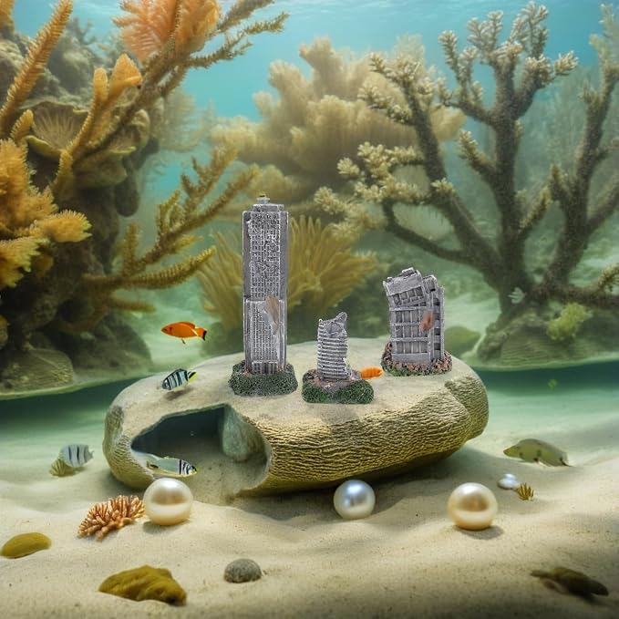 KICHOUSE Decoration Versatile Aquarium Realistic Ruins Castle 3pcs Resin Hideout Ornament with Antique City Ruins Design Compatibility and Fade-Resistant Material for Fish Tank Shrimp