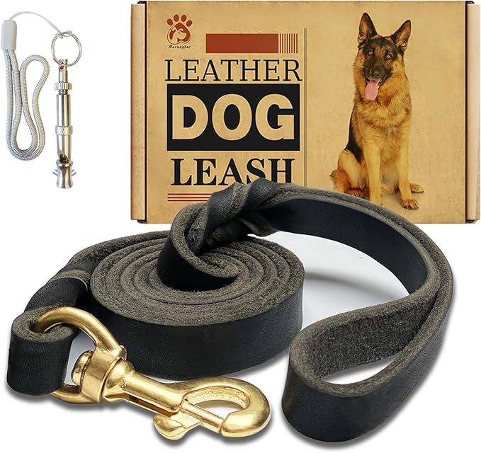 Leather Dog Leash 4ft x 3/4 inch,Strong Heavy Duty Genuine Leather Braided Dog Training Leash, Soft and Comfortable for Large Dogs, Medium Small Dogs (Black, 4FT*3/4in)