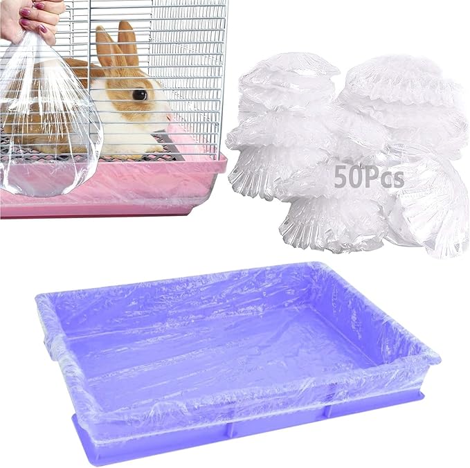 Tfwadmx 50 Pcs Disposable Rabbit Cage Liner, 27"x19" Clear Plastic Bunny Cage Tray Liners,Guinea Pig Toilet Film Liner Bag for Ferret,Hamster,Hedgehog,Birds and Small Animals