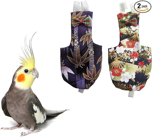 UKJENT Bird Diaper Protective Parrot Nappy - 2 Pack, Reusable Flight Suit with Waterproof Inner Layer, Washable Cute Urine Wet Suit for Cockatiel Monk Parakeet Sun Parakeet Lory(S)