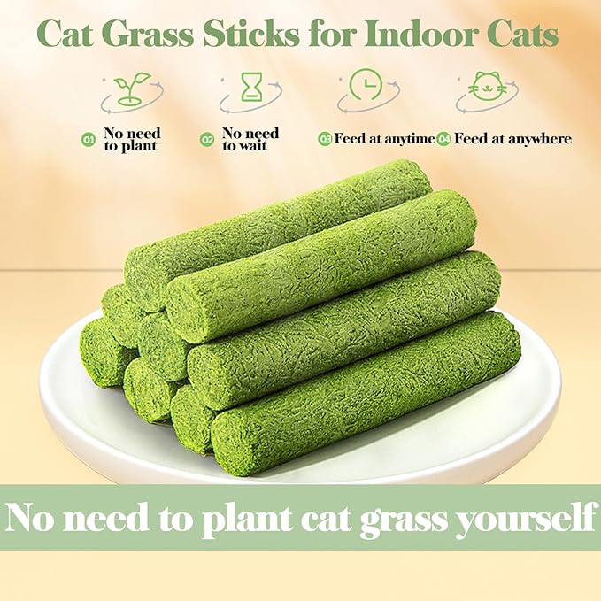120g Cat Grass Teething Stick, Freeze Dried Cats Grass Stick Edible Cat Chew Toy for Teeth Cleaning Dental Health and Hairball Removal