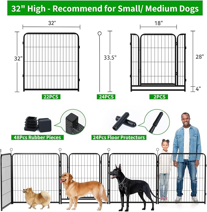 Kfvigoho Dog Playpen Outdoor Extra Wide 24 Panels Heavy Duty Dog Fence 32" Height Anti-Rust with Doors Portable for RV Camping Yard, Total 63FT, 316 Sq.ft, Snowy Black