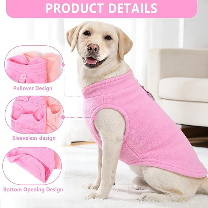 XXL Dog Sweater, Dog Sweater for Medium Large Dogs Winter Warm Pet Sweater Thick Clothes Coat Fleece Dog Sweaters with Leash Ring for French Bulldog, Dachshund,Pink ((27-36lbs))