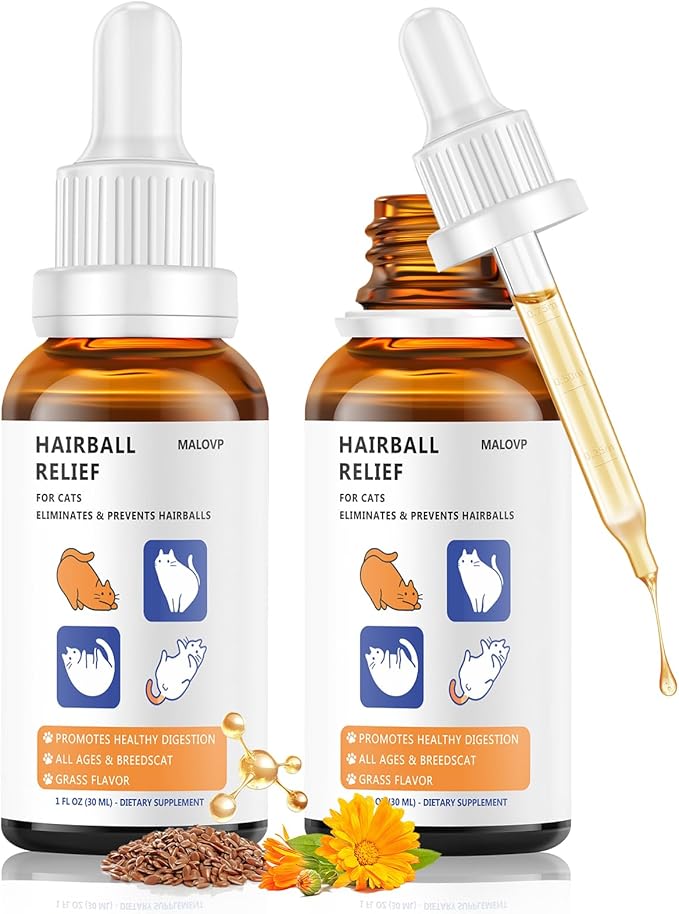 Hairball Treatment for Cats,Cat Hairball Remedy,Helping with Hairball Prevention & Elimination,Natural Furball Digestive Relief Support,Chicken Flavor,2 Pack,60 ml (2 fl oz)