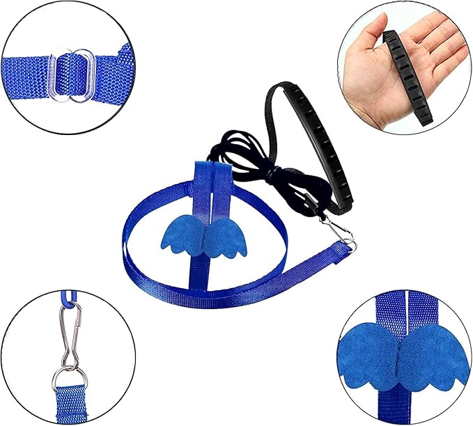 Birds Harness Leash Outdoor Flying Escape-Proof Adjustable Training Design Anti-Bite Bird Rope with Cute Wing for Parrots Scarlet Keck Mini Macaw Love Birds (Blue)