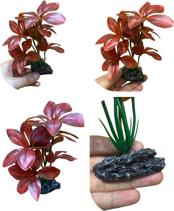 JGbaby Artificial Aquarium Plants,Fish Tank Decorations Betta Leaf Hammock 7in Realistic Silk & Plastic Plants, Hideout Decor for Betta. Goldfish,Reptiles,Small Tanks (Red Type-A)
