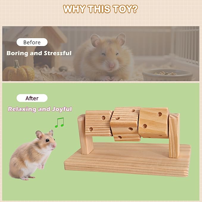 Small Animal Natural Wood Activity Toy with Rotating Cubes for Hamsters Gerbils Mice Unpainted
