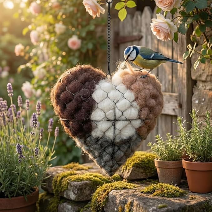 Handmade Alpaca Fiber Bird Nesting Heart, Birds Nests Material Holder, Winter Tree Shelter for Wild Bird