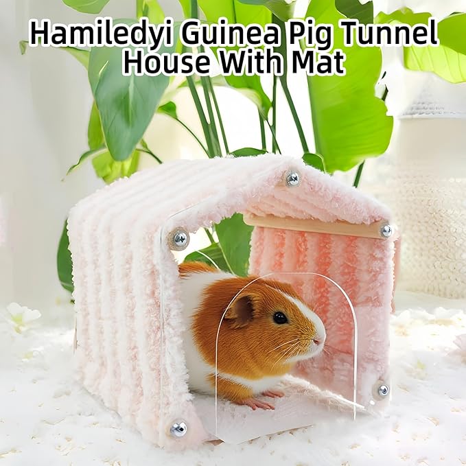 Guinea Pig Hideout Tunnel Rabbit Hide House Detachable Hideaway for Hamster Bunny Chinchilla Hedgehog Small Animal (Pink)