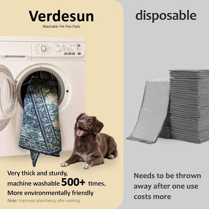 Washable Pee Pads for Dogs, Reusable Puppy Potty Training Pads, Ultra-Absorbent Thick Waterproof Leak-Proof Non-Slip Pads & Mat for Crate, Playpen, Floor, Whelping & Housebreaking , 2 Pack 24"x48"