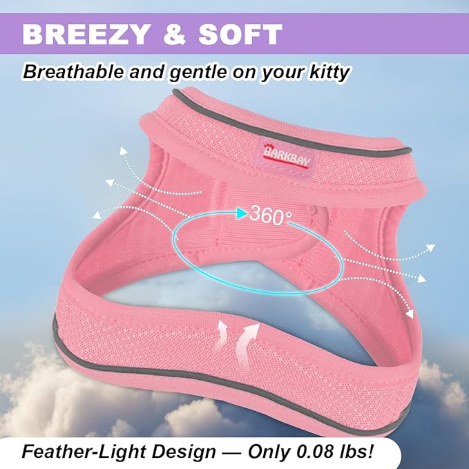 Cat Harness and Leash Set,Escape Proof Kitten Harness,Step in Adjustable Soft Lightweight,Easy Control,Reflective Strips Comfortable for Walking Travel(Baby Pink,XXXS)