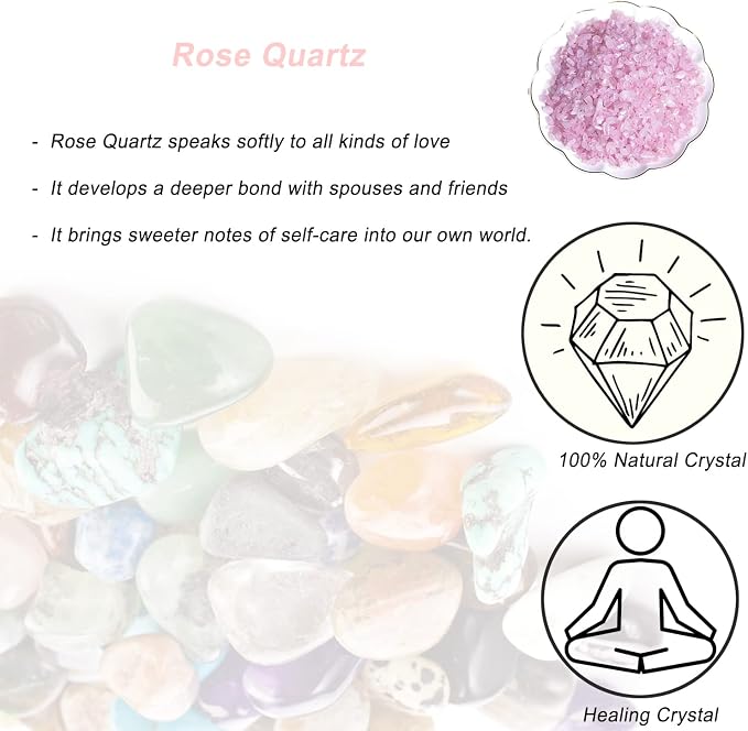 Erliway Natural Rose Quartz Tumbled Chips Crushed Crystal Stone, 7-9mm | Polished Healing Crystal Chips Healing Reiki Crystal Jewelry Making Home Decoration, Aquarium, Vase Fillers, Plants Décor