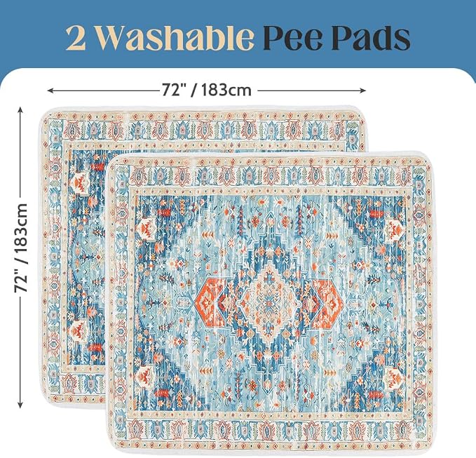 Washable Pee Pads for Dogs, 2 Pack Reusable Puppy Training Pads 72"x72" Super Absorbent Waterproof Dog Training Pads, Non-Slip Potty Pads, Whelping Pads Litter Mat Blue/Mix