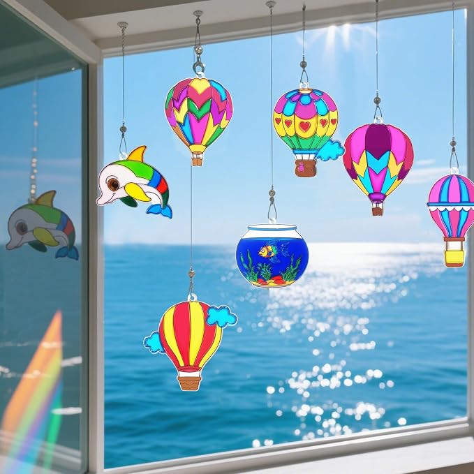 Ayhuhra 30 Set Hot Air Balloon Suncatcher Craft Kits, DIY Window Art | Hot Air Balloon crafts for summer parties, travel decor, adventure themes, colorful windows, and seasonal art projects