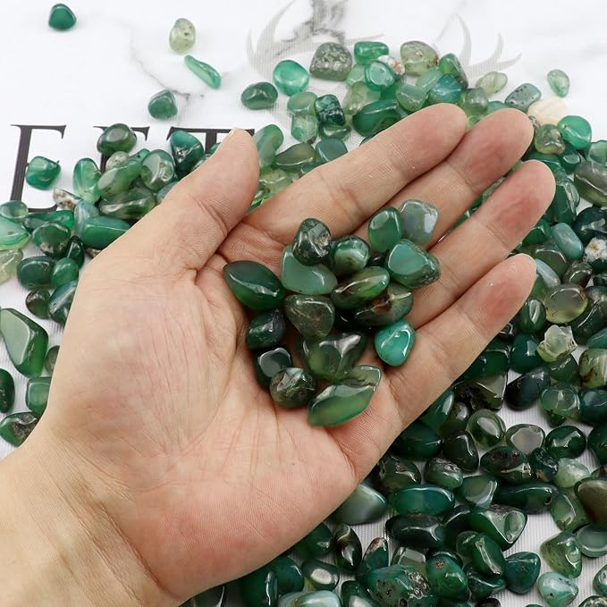 Aquarium Decor Gravel 0.96LB Natural Pebbles Fish Tank Stones Vase Filler Succulent Rocks Polished Crushed Bulk Irregular Shaped - Green
