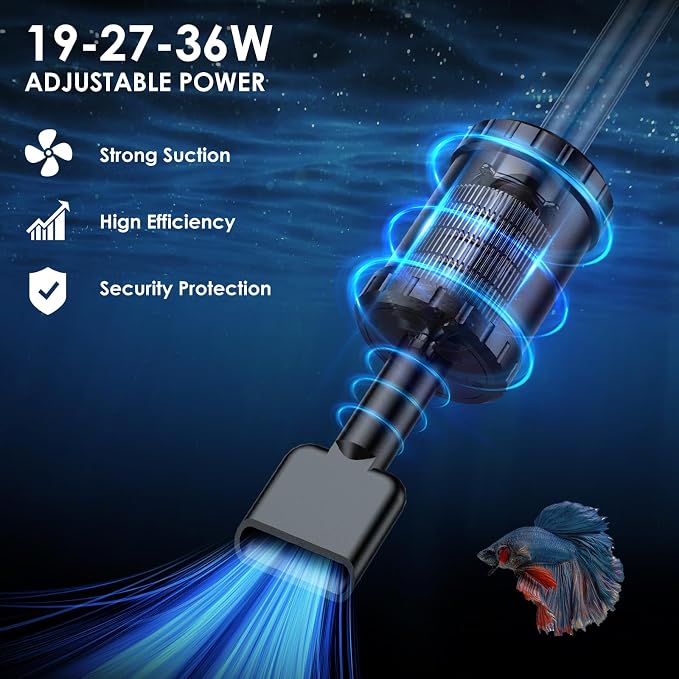 36W Fish Tank Vacuum Gravel Cleaner Electric: Aquarium Vacuum Gravel Cleaner with Strong Suction for Automatic Water Change Algae Cleaner Sand Wash Water Circulation and Water Shower, Timed Off | Multifunctional Cleaning Tools, Water Change, Sand Washi...