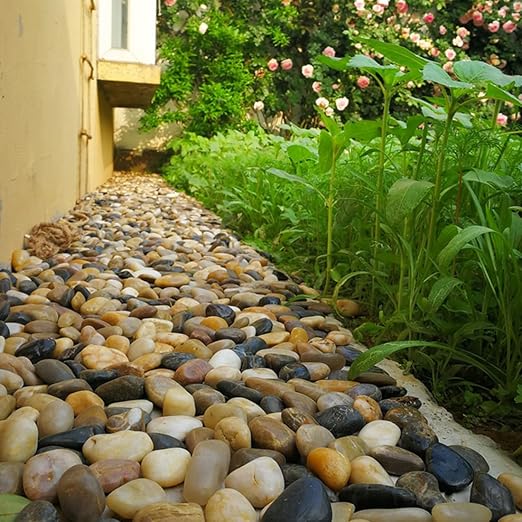20lbs Mixed Color Outdoor Decorative Stones, 2-3 Inch Large Pebbles | High Polished River Rocks for Indoor Plants Vase Filler Fish Tank Aquariums Landscaping Garden