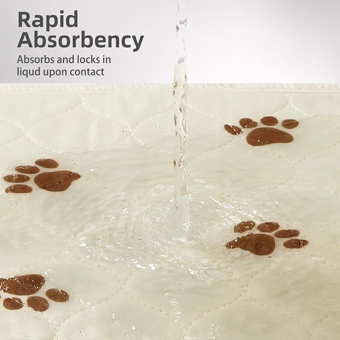 PUPTECK Washable Pee Pads for Dogs - Waterproof Reusable Puppy Potty Training Pads Whelping Mat - Fast Absorption Non-Slip Pet Food Feeding Mat (Beige, 36x72 Inch (Pack of 2))