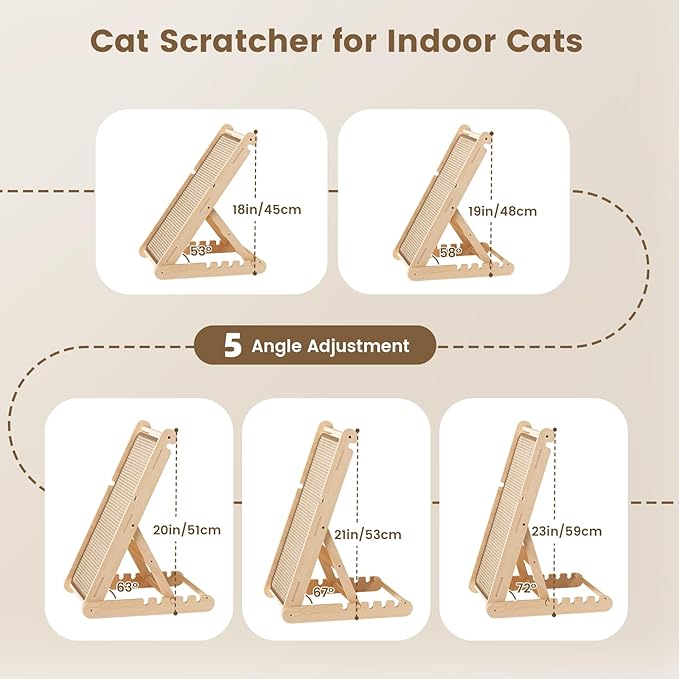 XiaZ Cat Scratcher, 23" Sisal Cats Scratching Board with 5 Adjustable Heights, No Assembly Required, Foldable Cat Scratchers for Indoor Cats and Kittens, Ready to Use