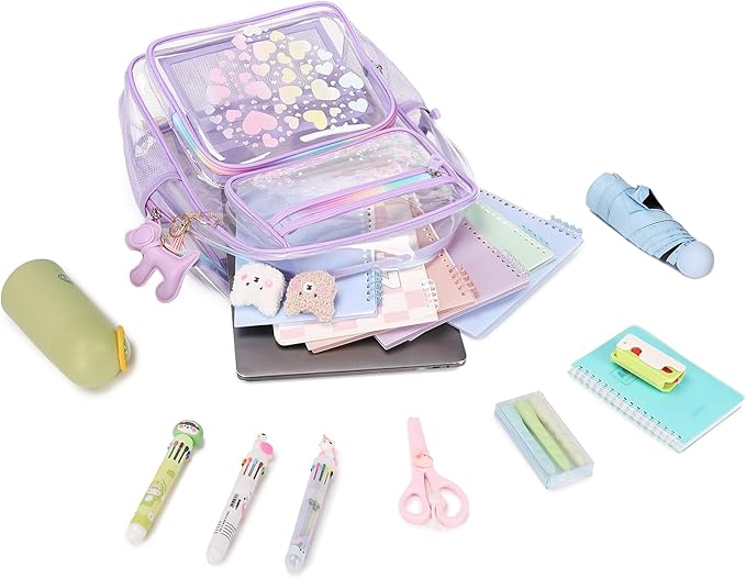 MOONBABY Clear Backpack for School Girls, Heavy Duty TPU Transparent Backpack Stadium Events Approved, Clear Bookbag