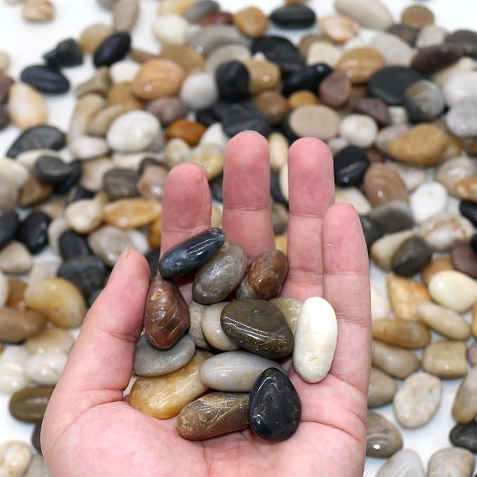 Mixed Color Polished Rocks for Plants, Decorative Pebbles, 0.5-1 Inch, 18lb